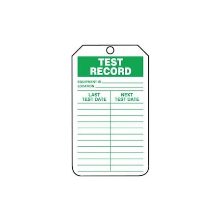 Accuform Safety Tags, TEST RECORD, 5.75in x 3.25in, RP-Plastic, 25PK TRS252PTP